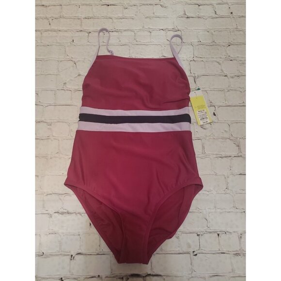 Nwt Women's Square Neck One Piece Swimsuit - All in Motion Cranberry Size Medium - Picture 1 of 2